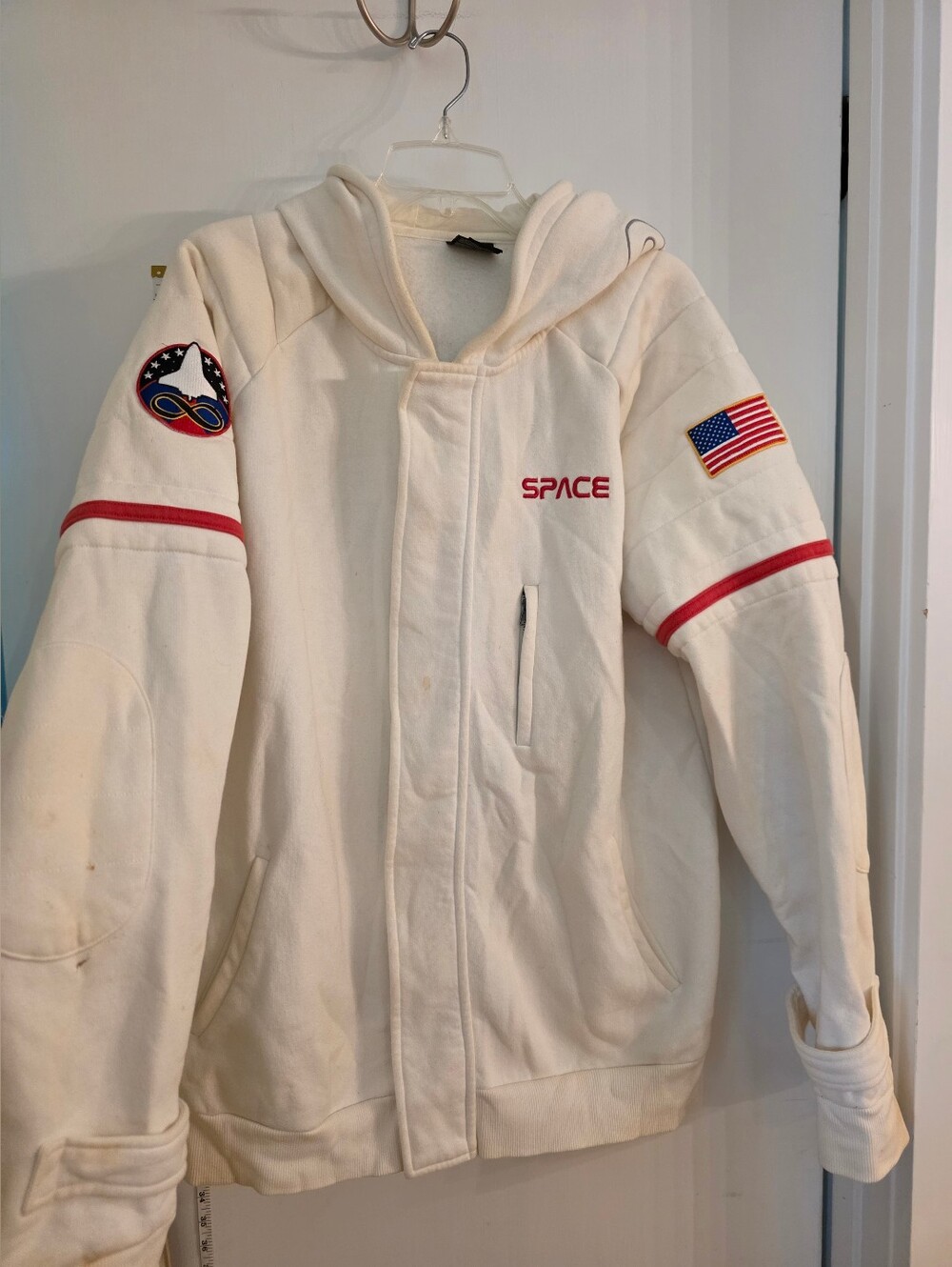 SPACE White Hooded Jacket with American Flag Patch